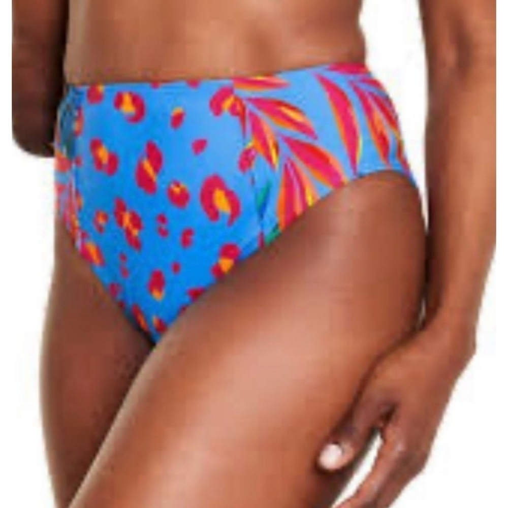 Tabitha Brown Tropical/ Leopard Print High Waist Bikini Bottoms Blue Size S